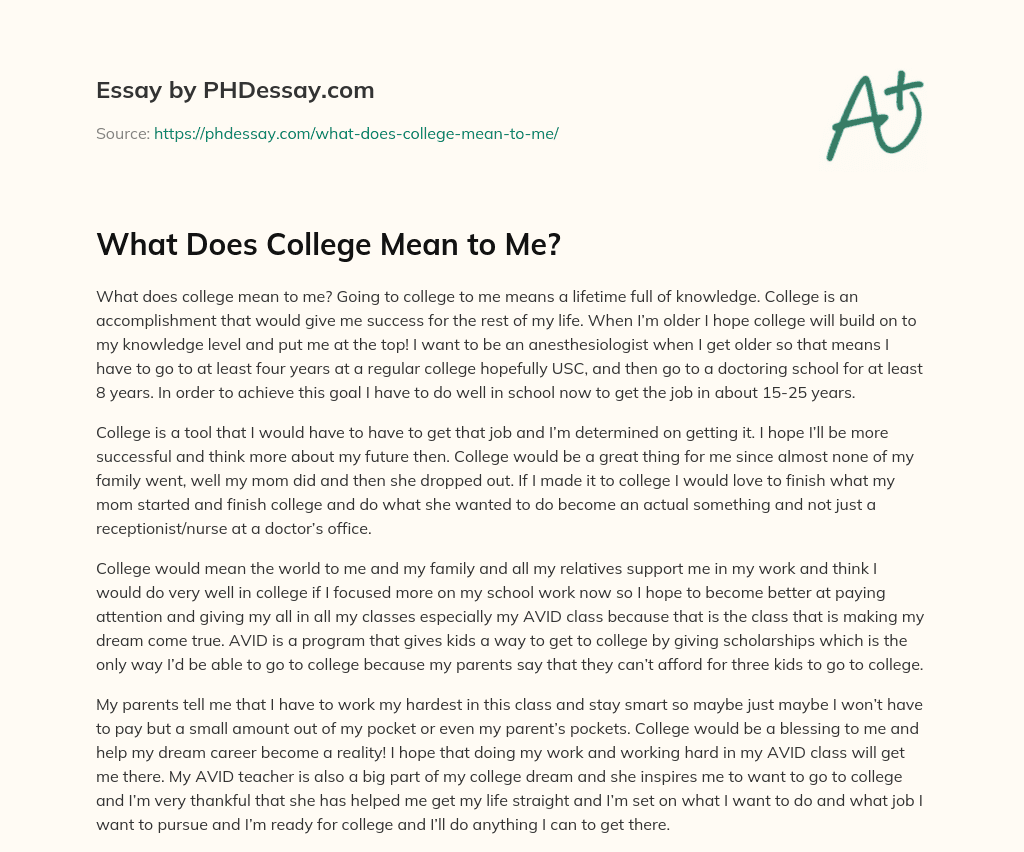 What Does College Mean To Me 500 Words PHDessay