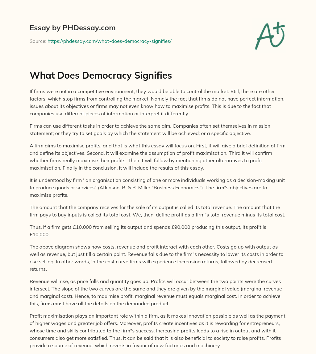 What Does Democracy Signifies essay