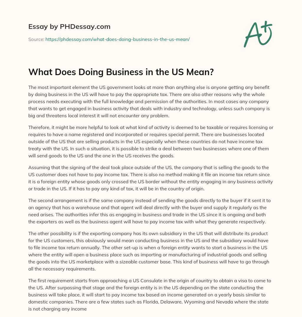 What Does Doing Business in the US Mean? essay