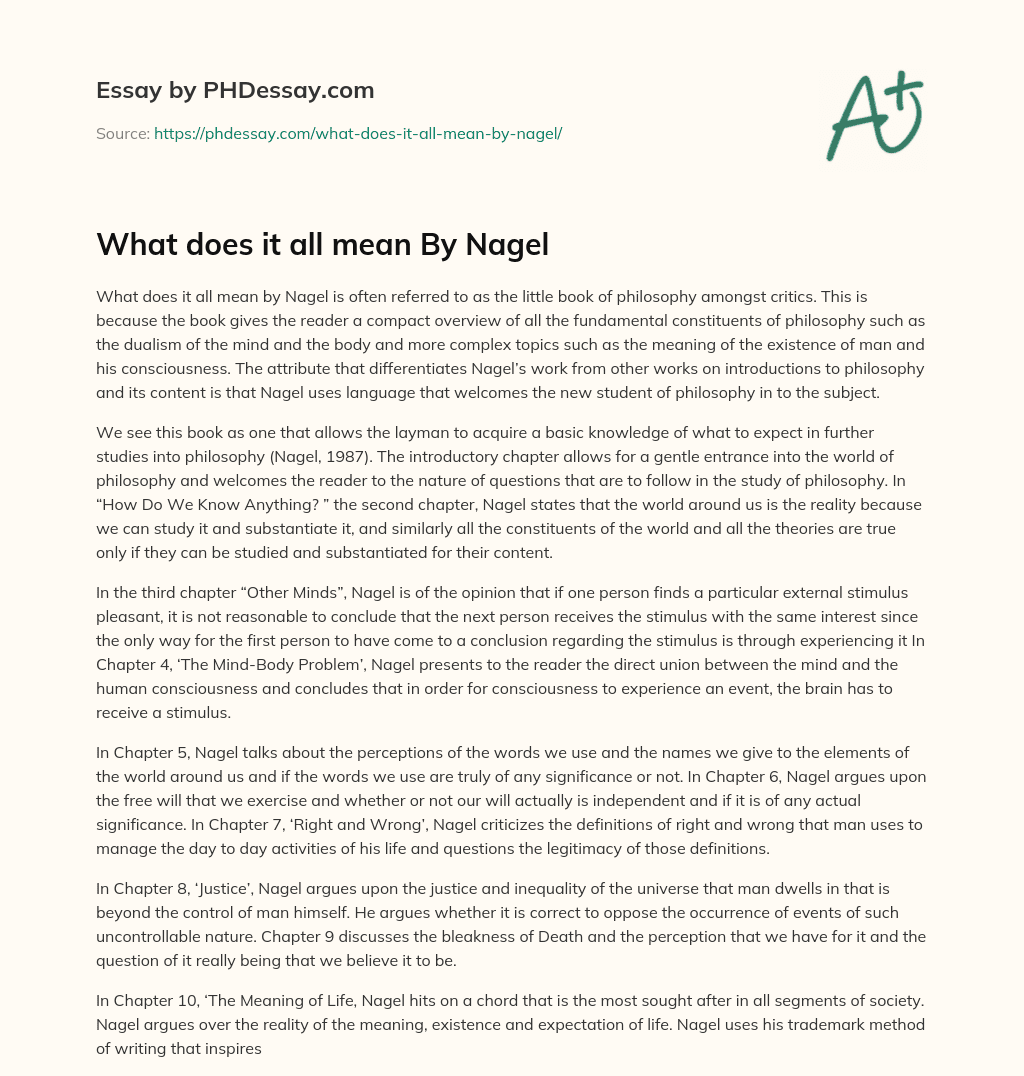 What does it all mean By Nagel essay
