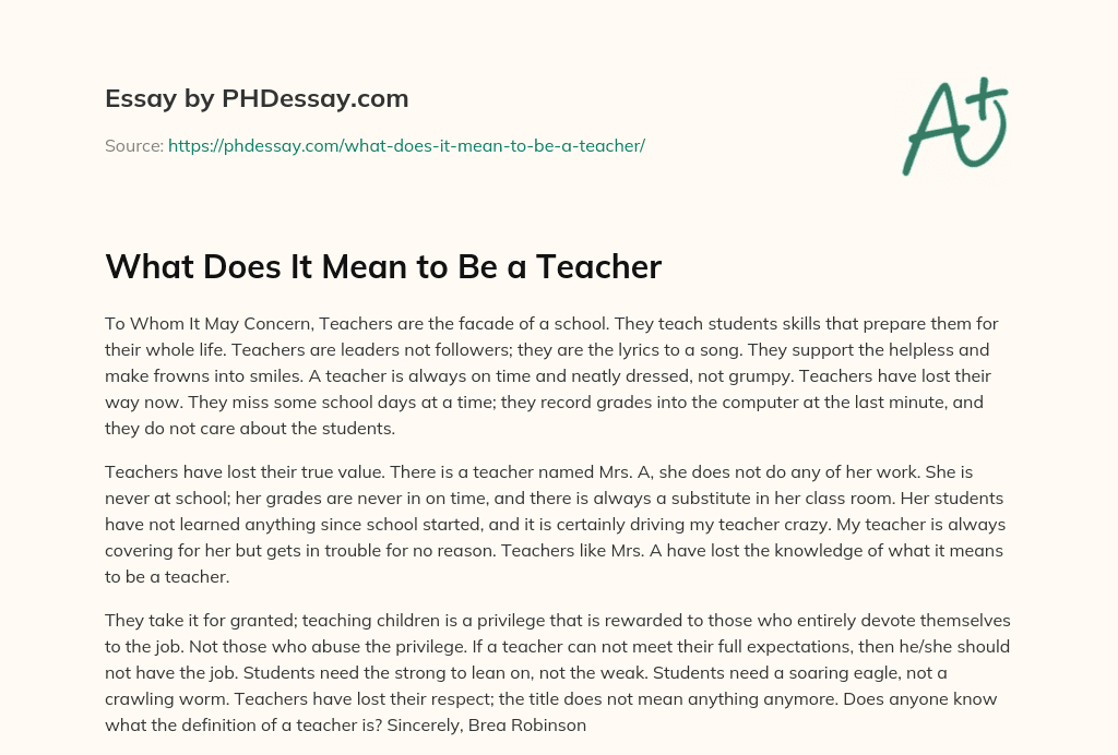 What Does It Mean to Be a Teacher essay