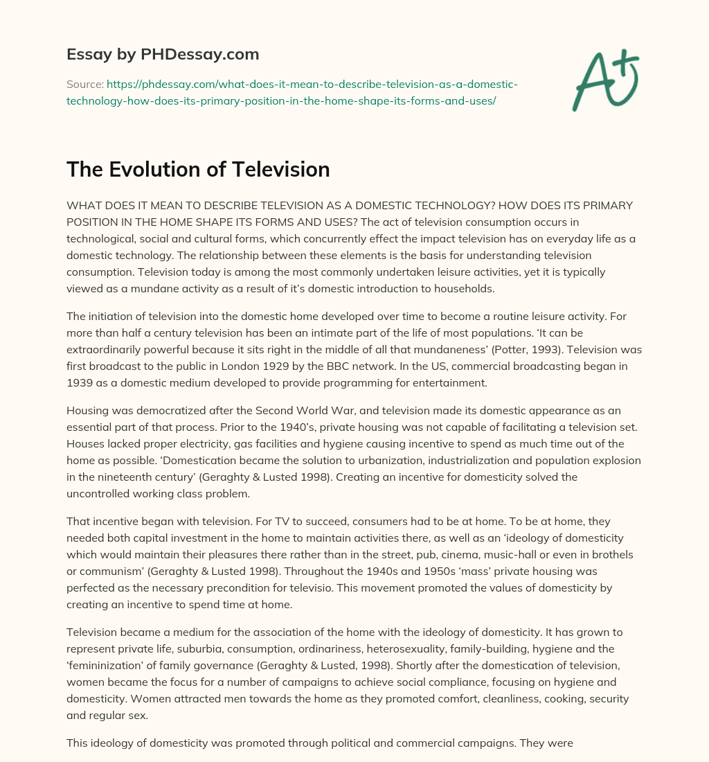 evolution of television essay