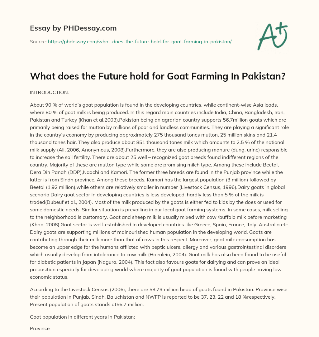 What does the Future hold for Goat Farming In Pakistan? essay
