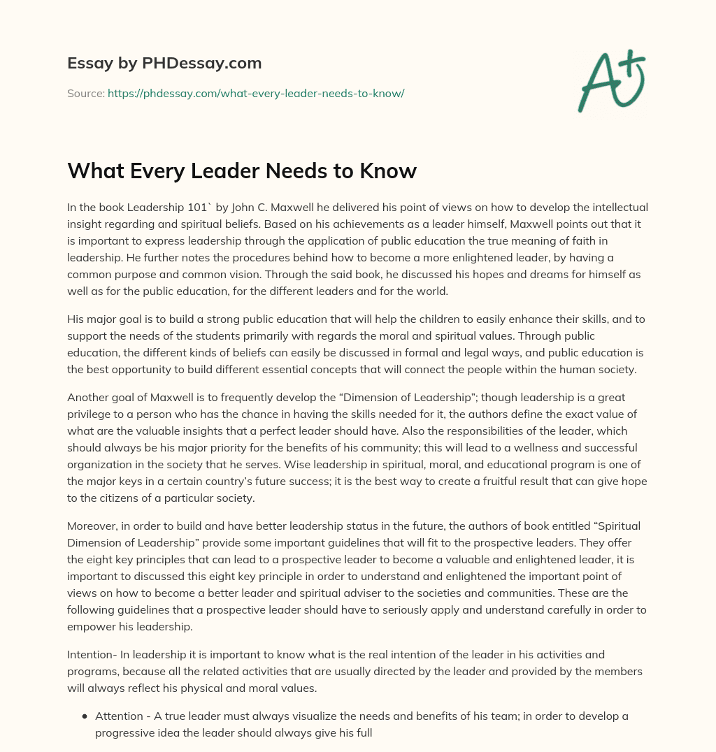 What Every Leader Needs to Know essay