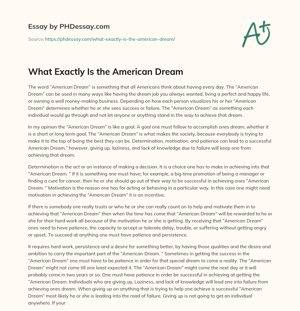 is the american dream real essay