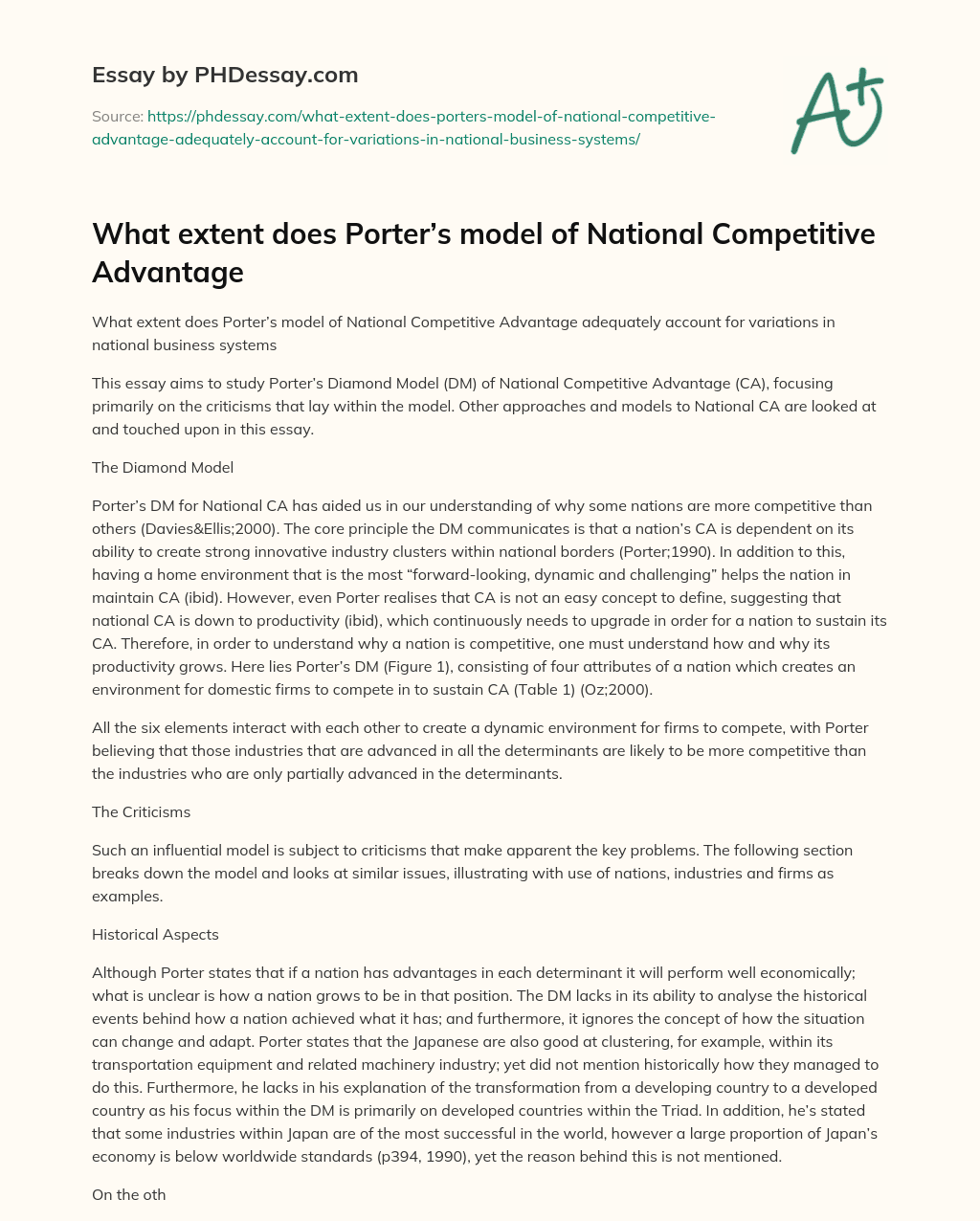 competitive advantage essay conclusion