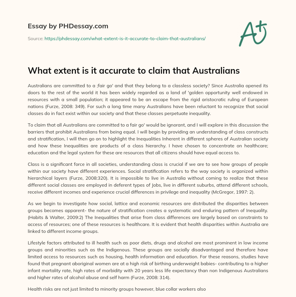 What extent is it accurate to claim that Australians essay