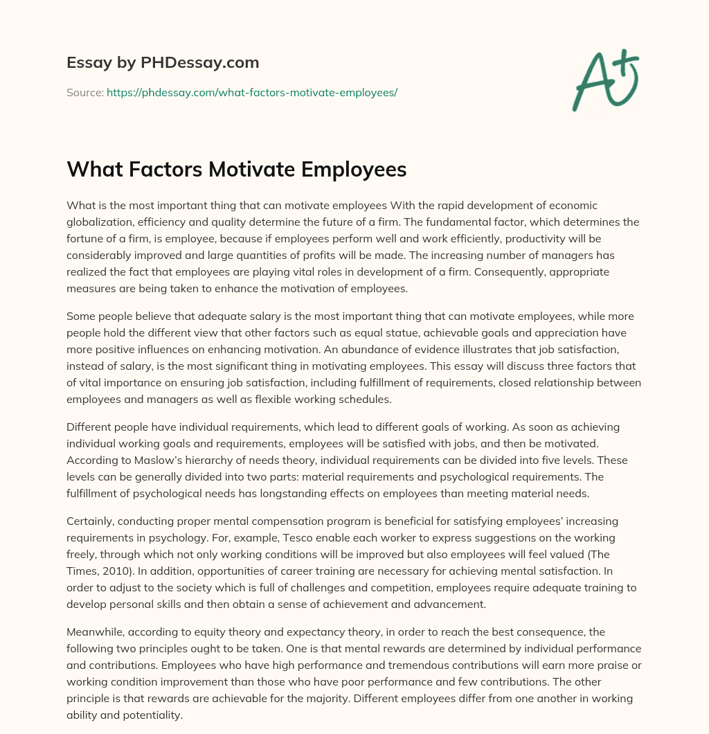 What Factors Motivate Employees essay