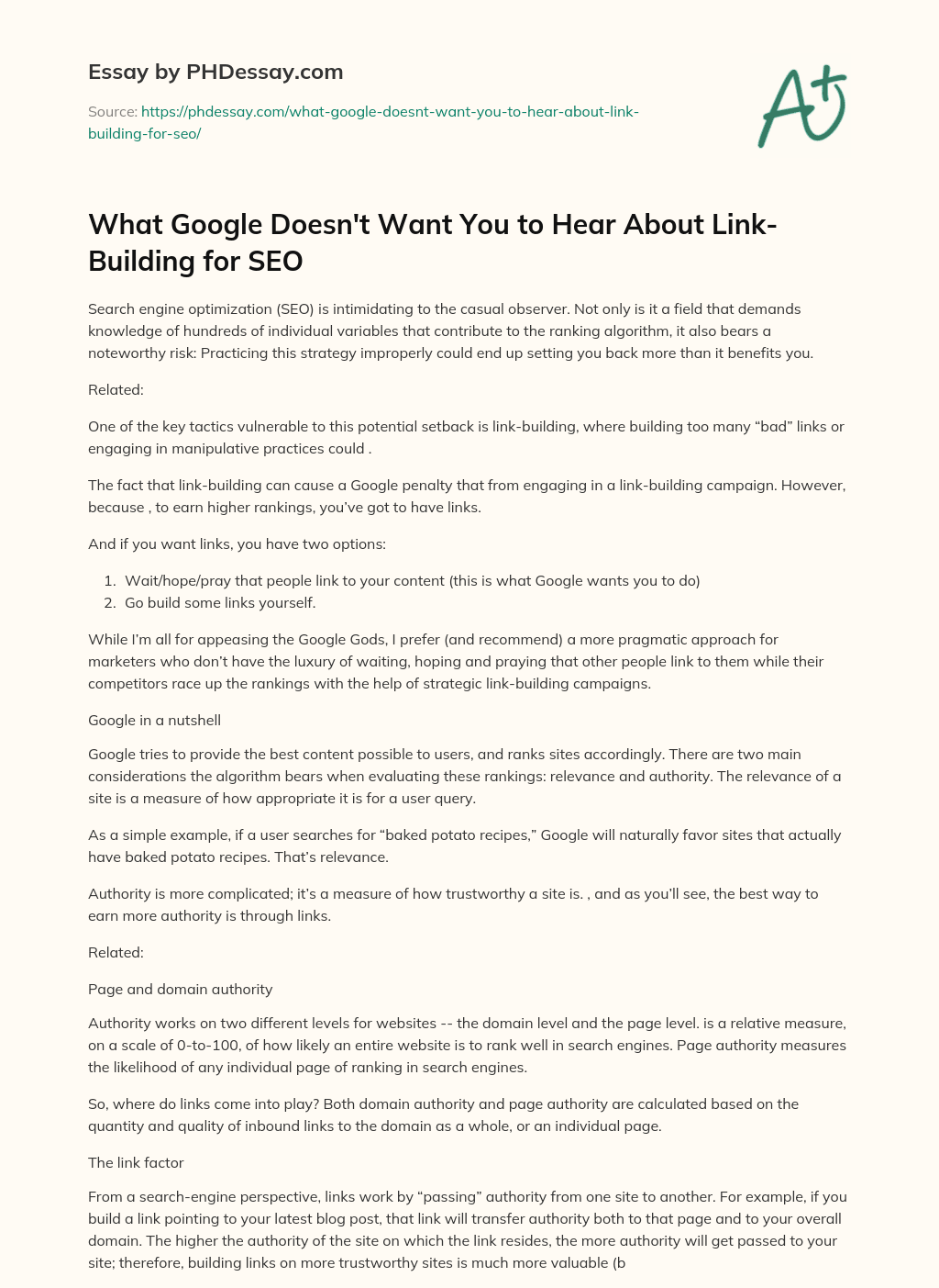 What Google Doesn’t Want You to Hear About Link-Building for SEO essay