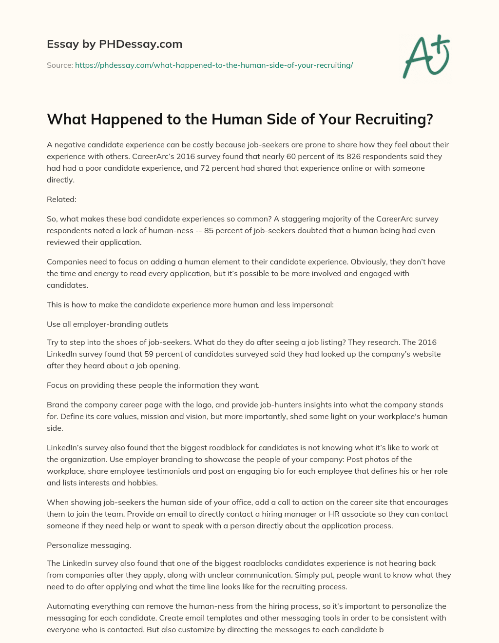 What Happened to the Human Side of Your Recruiting? essay