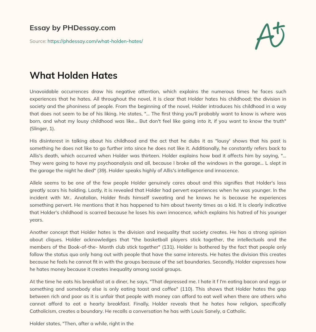 What Holden Hates essay