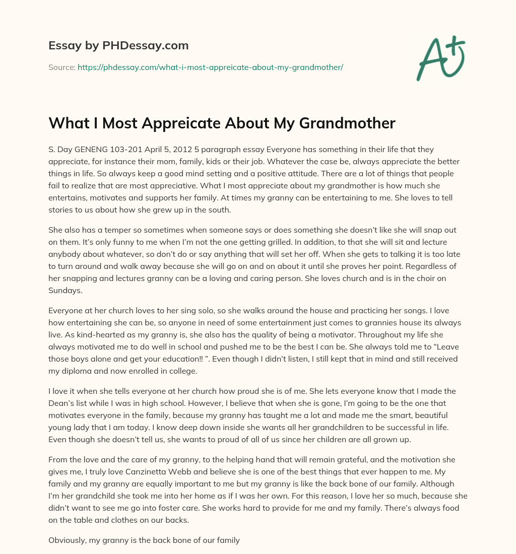 What I Most Appreicate About My Grandmother essay