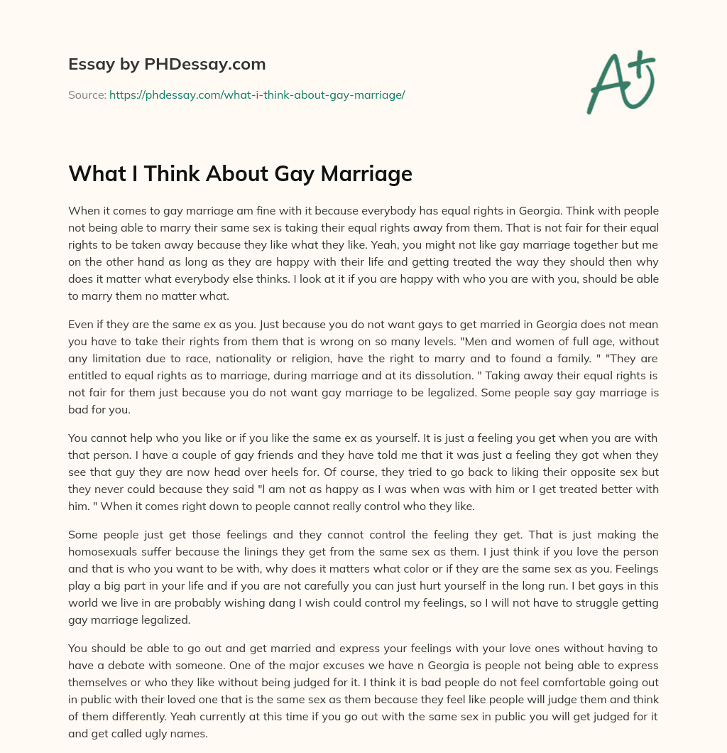 What I Think About Gay Marriage essay