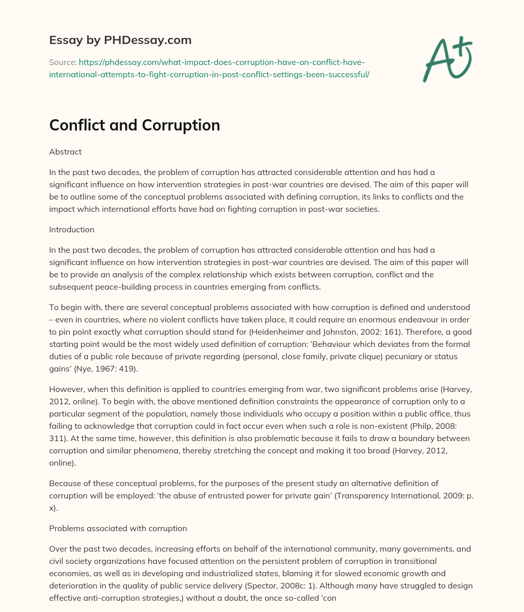 Conflict and Corruption essay