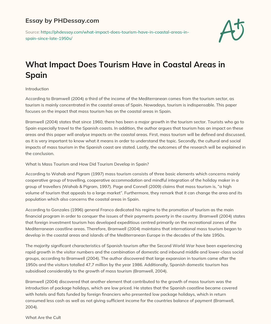 What Impact Does Tourism Have in Coastal Areas in Spain essay