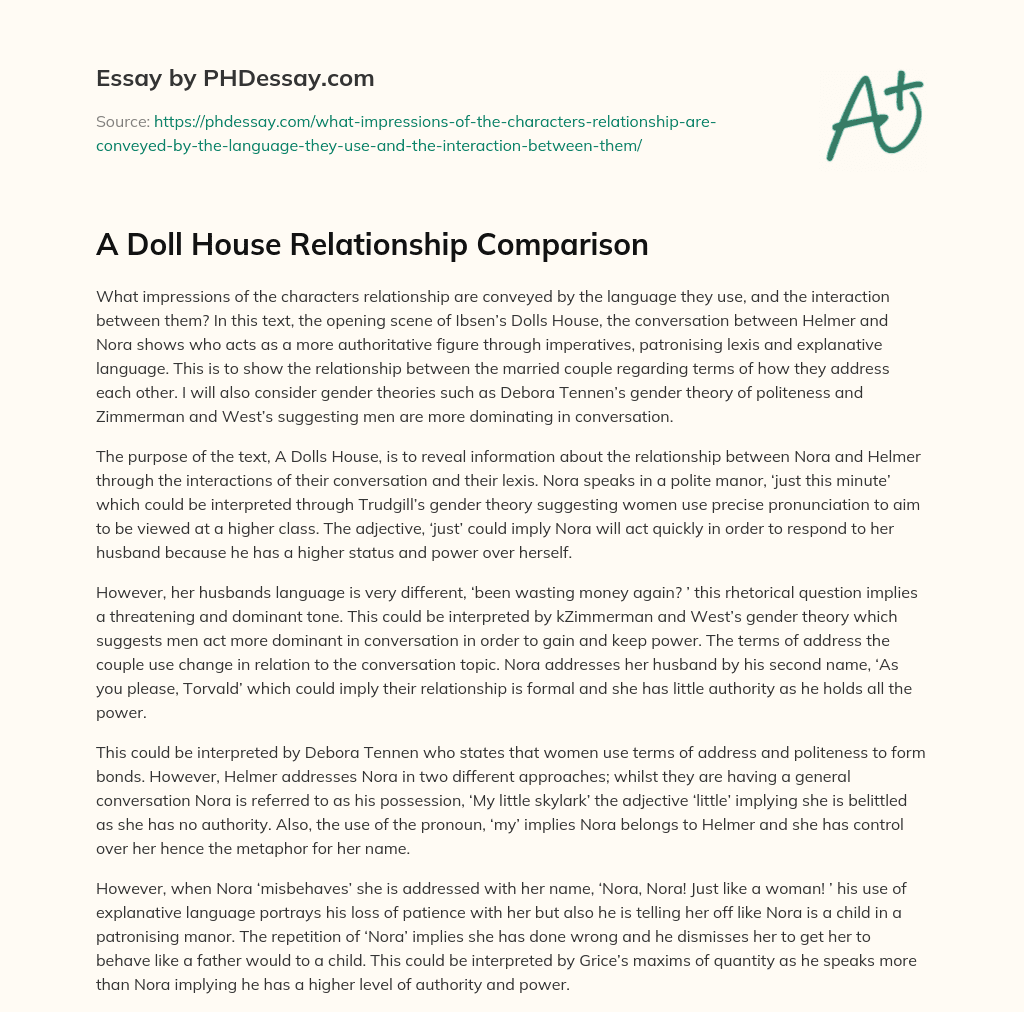 A Doll House Relationship Comparison essay