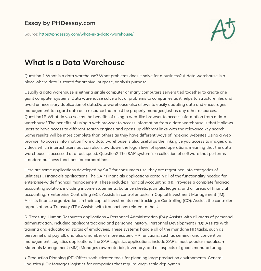 What Is a Data Warehouse essay