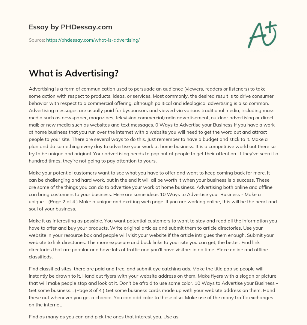 What is Advertising? essay