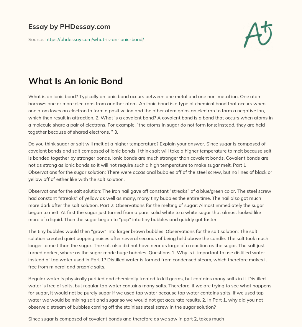 What Is An Ionic Bond essay