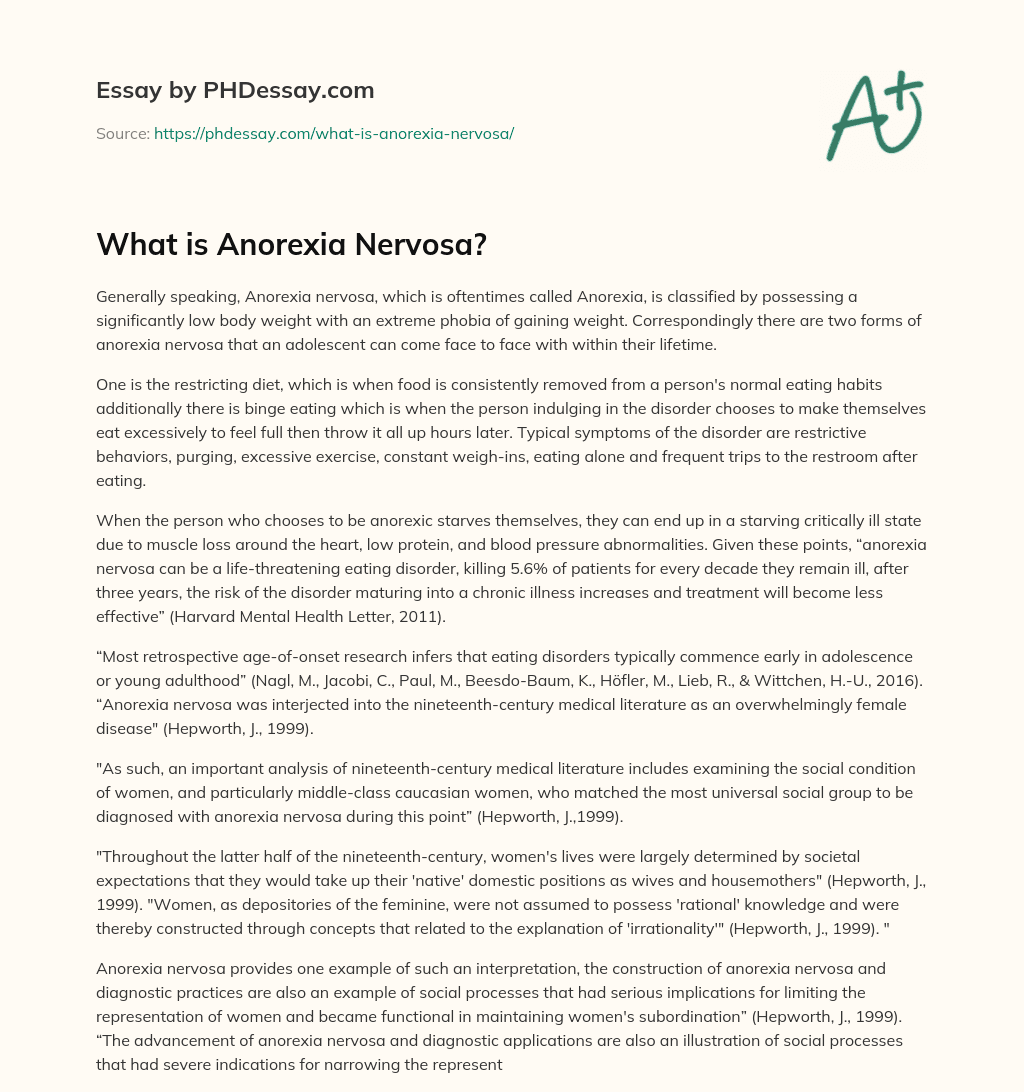 What is Anorexia Nervosa? essay