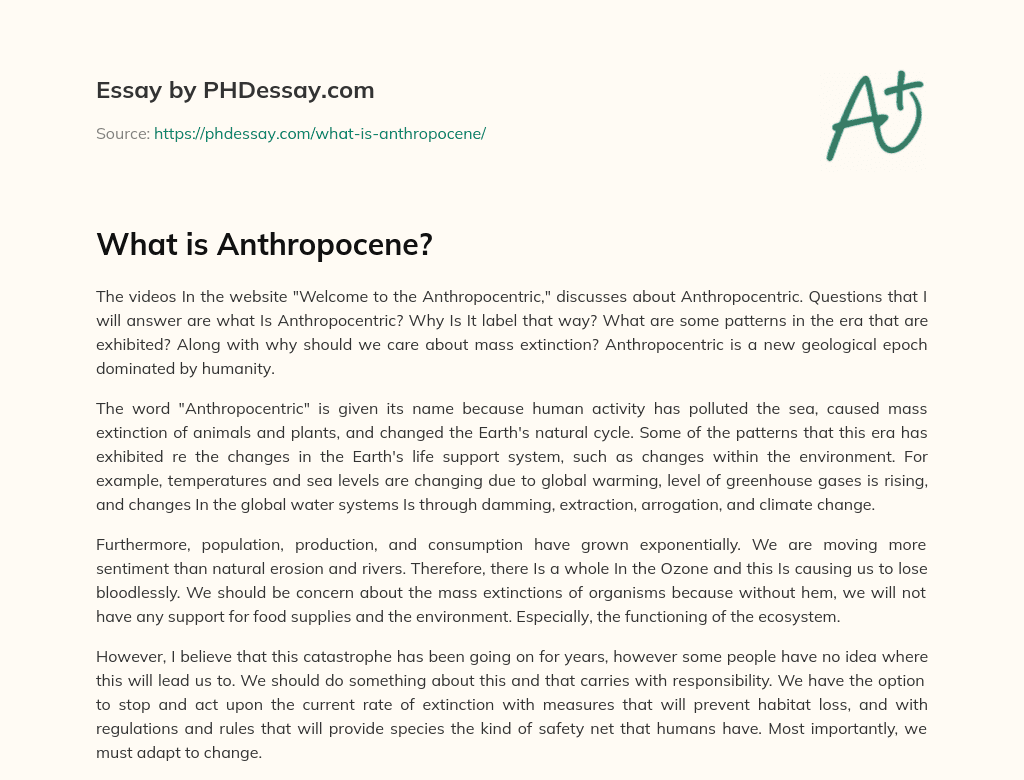 What is Anthropocene? essay