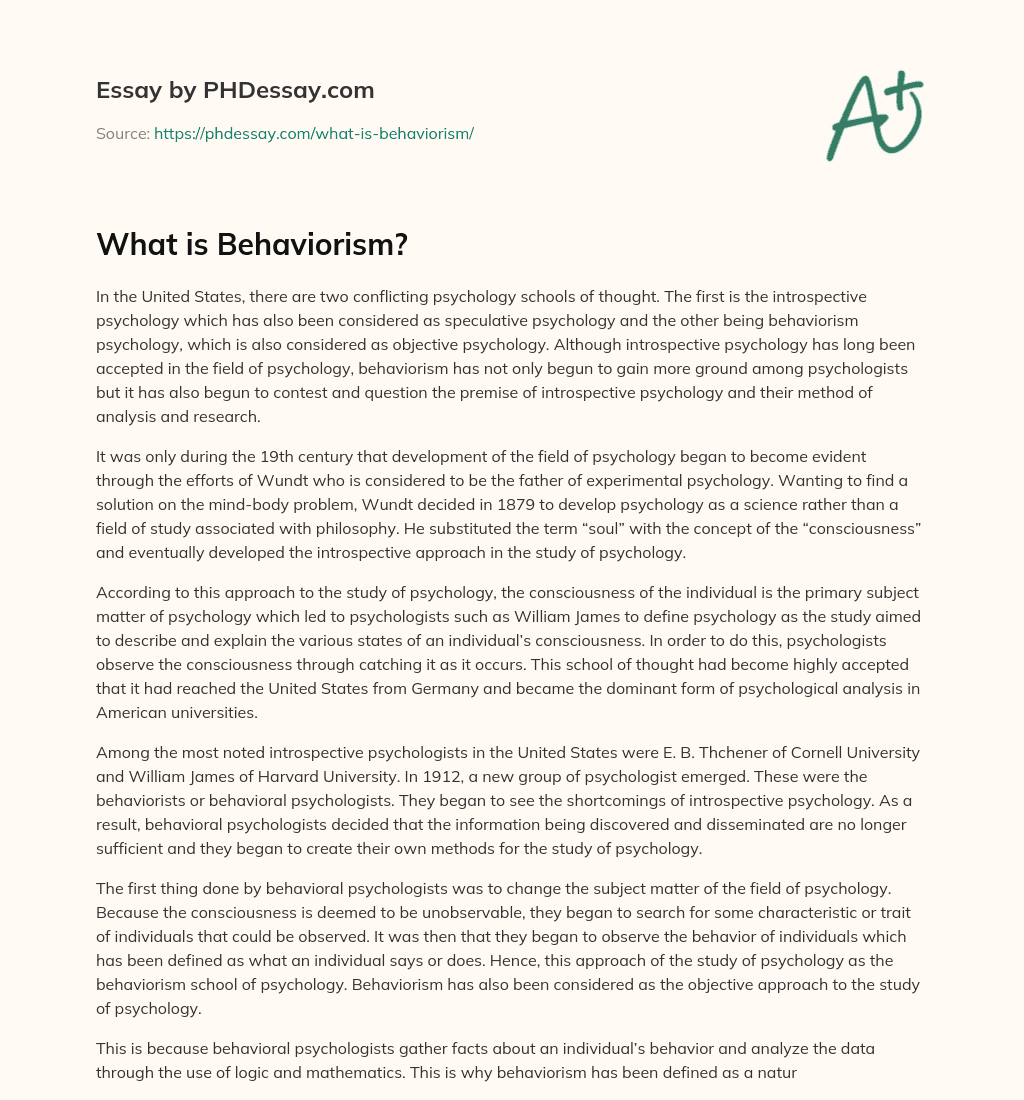 What is Behaviorism? essay