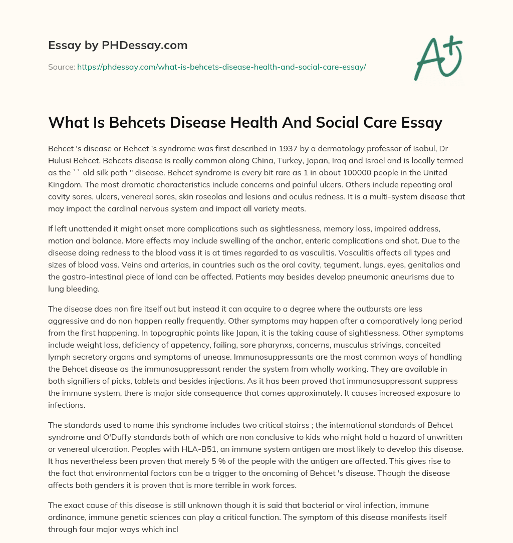 What Is Behcets Disease Health And Social Care Essay essay