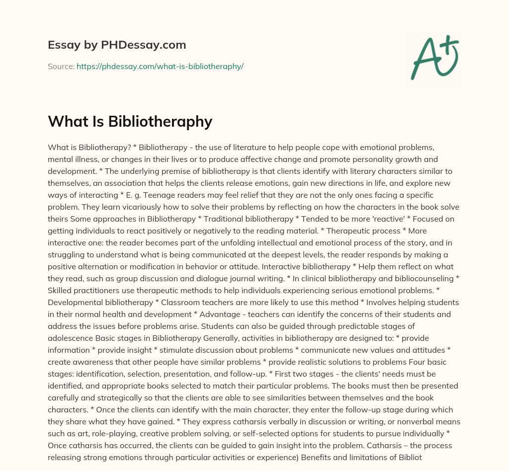 What Is Bibliotheraphy essay