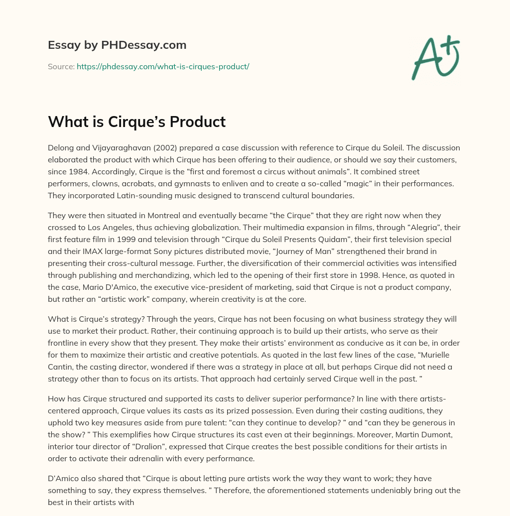 What is Cirque’s Product essay