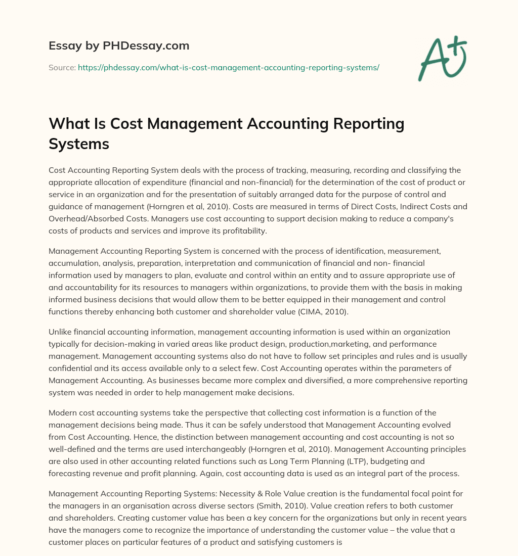 What Is Cost Management Accounting Reporting Systems essay