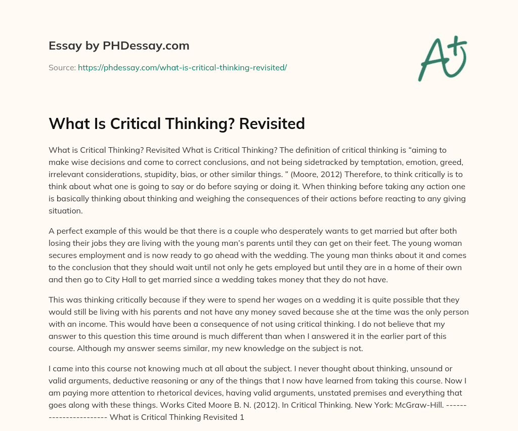 What Is Critical Thinking? Revisited essay