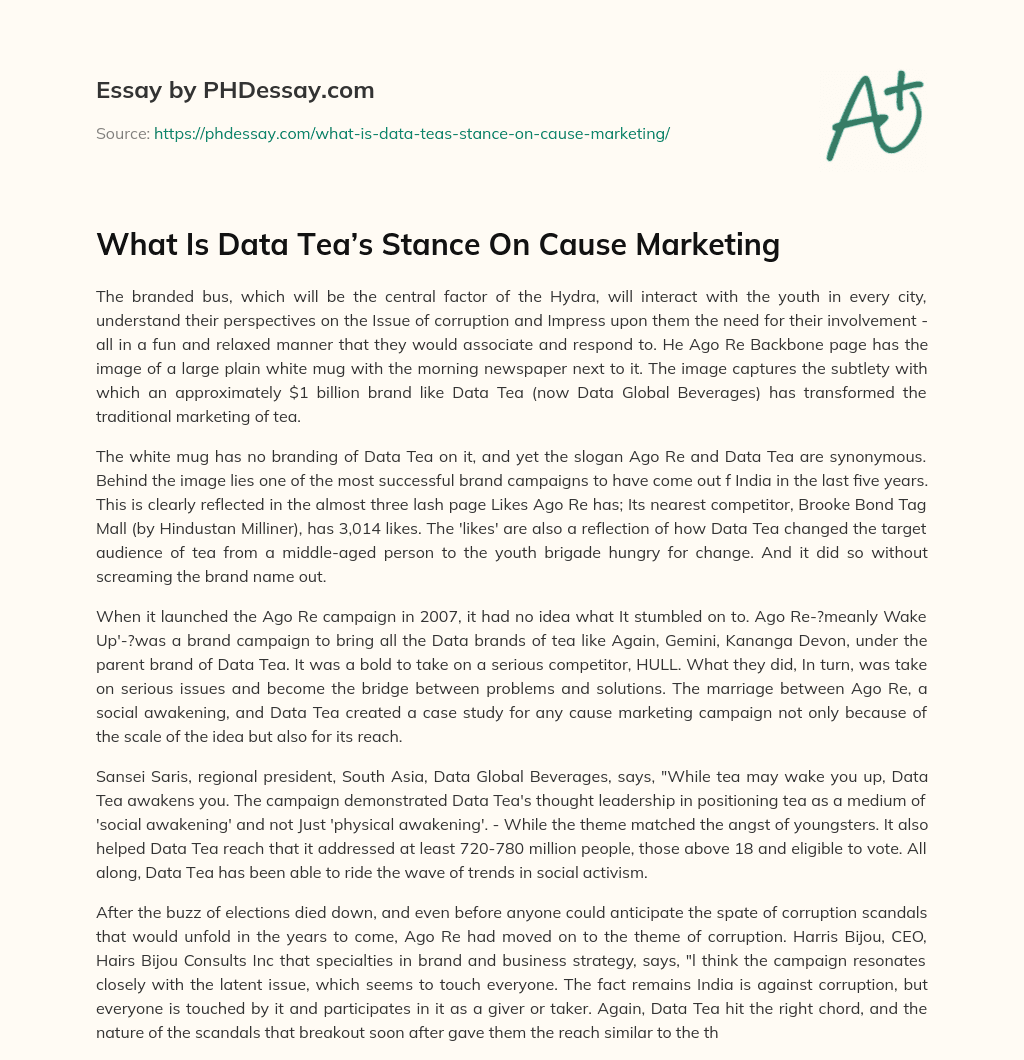What Is Data Tea’s Stance On Cause Marketing essay