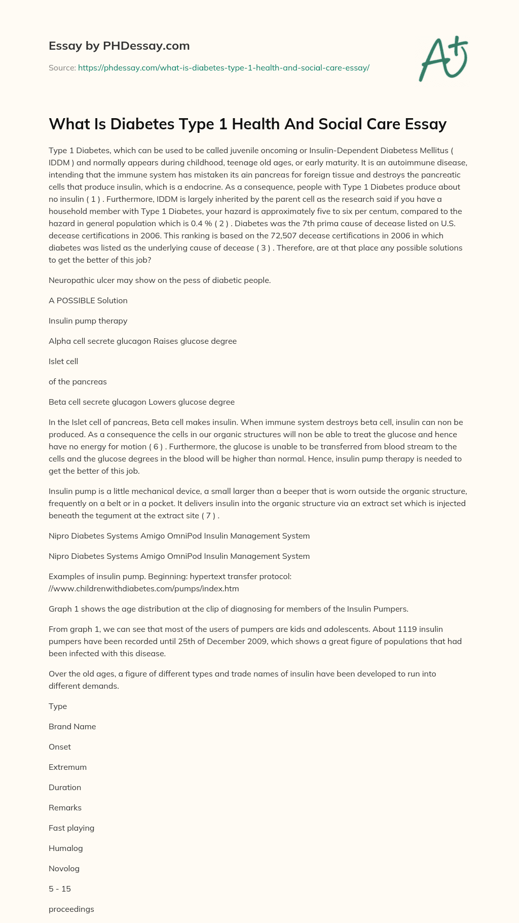 What Is Diabetes Type 1 Health And Social Care Essay essay