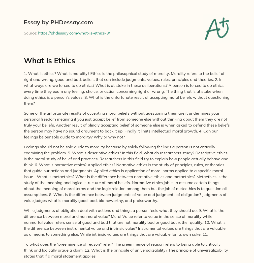 What Is Ethics essay