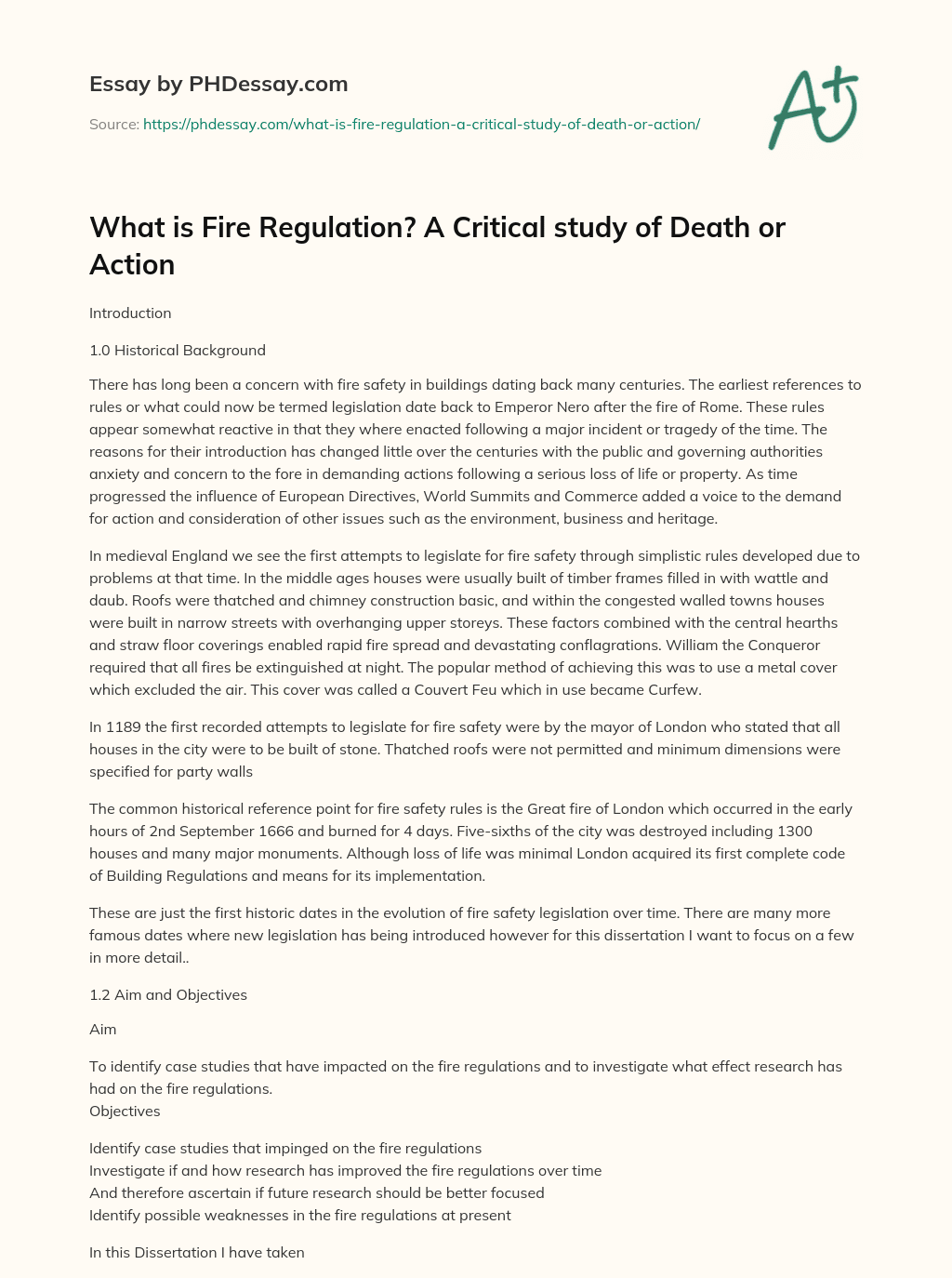 What is Fire Regulation? A Critical study of Death or Action essay