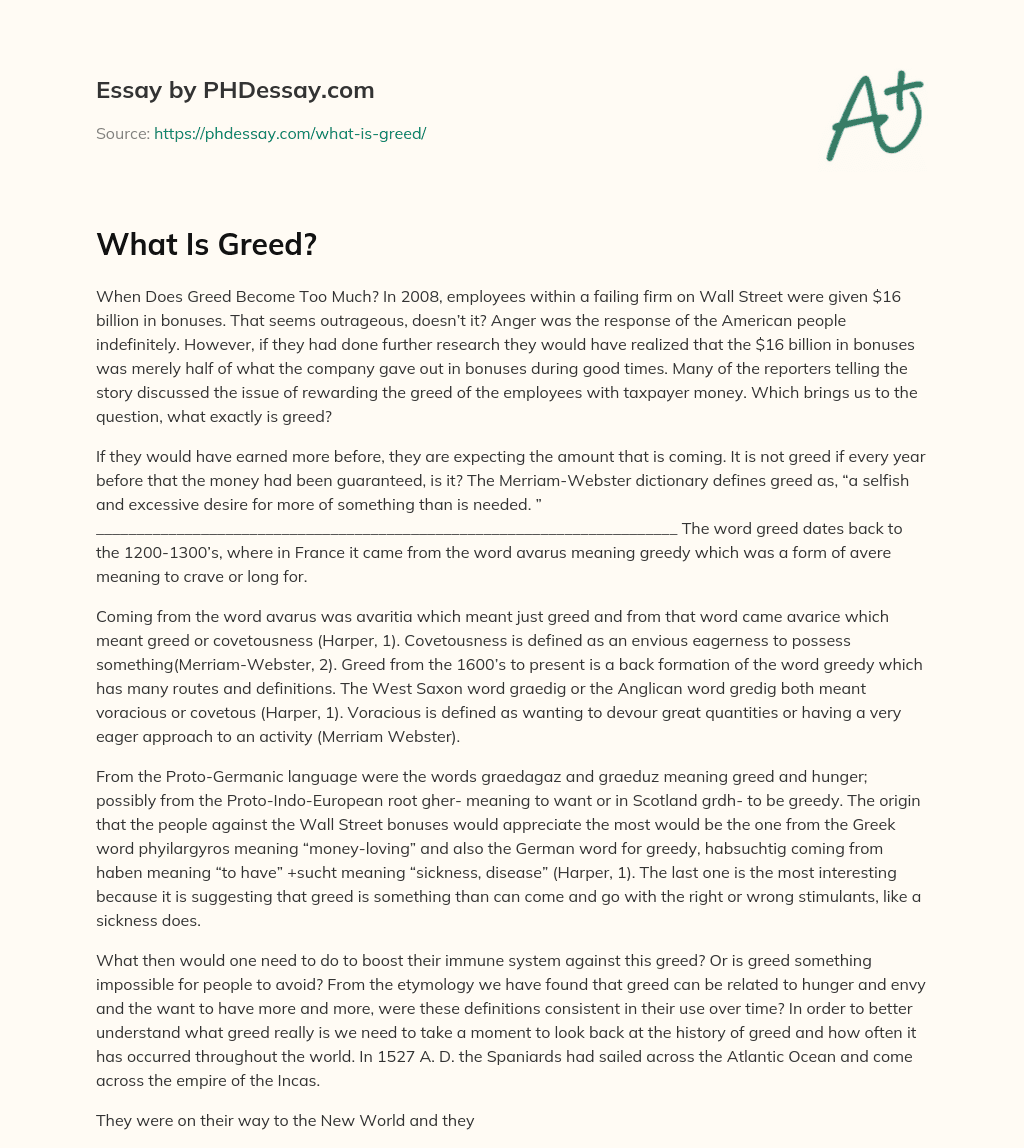 What Is Greed? essay