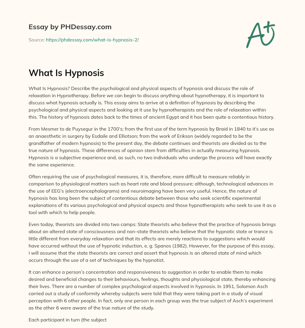 What Is Hypnosis essay