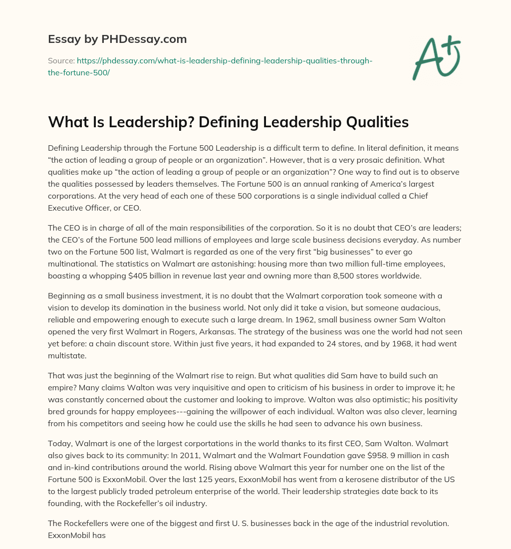 What Is Leadership? Defining Leadership Qualities essay