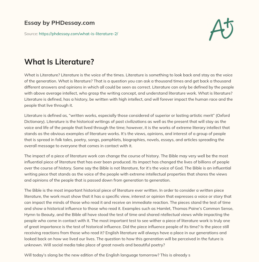 Defining Literature as the Voice of the Times essay