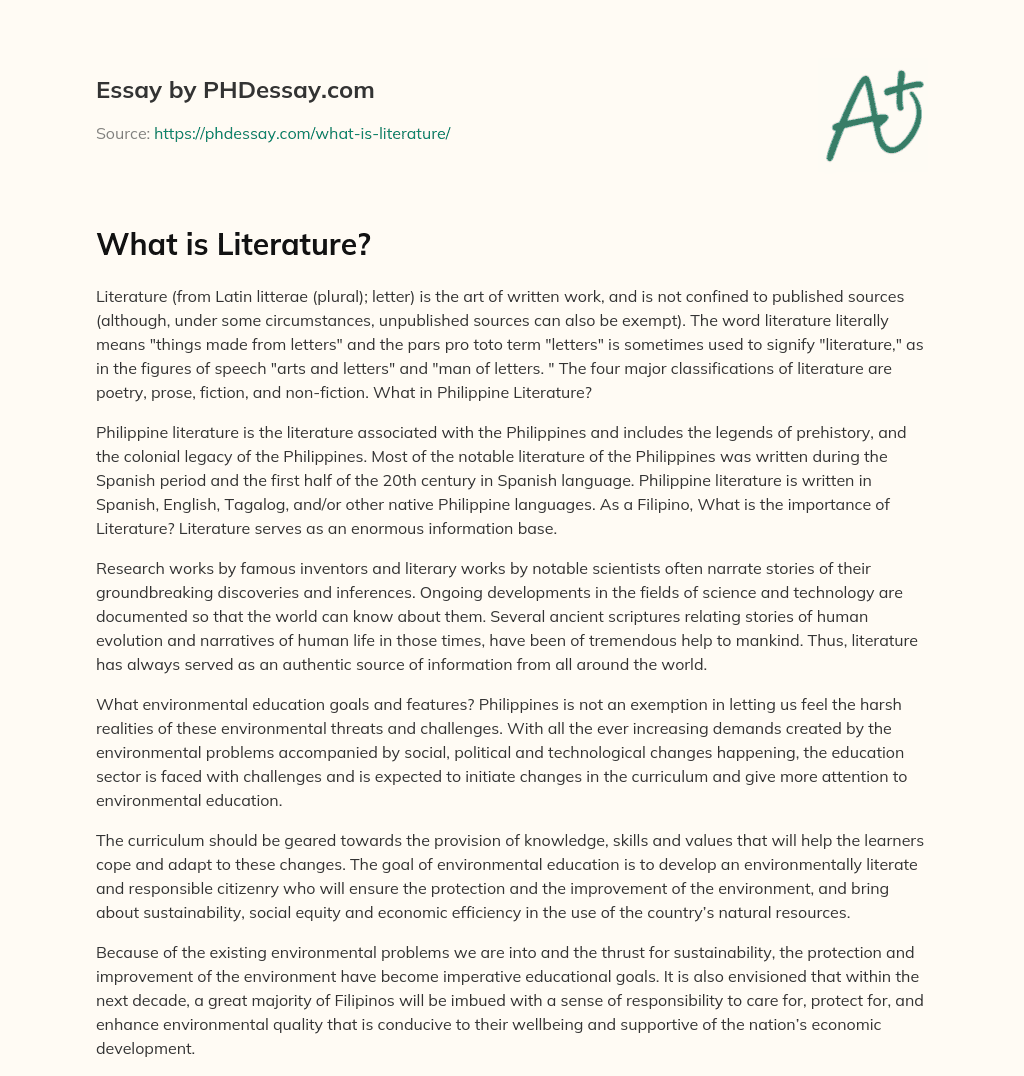 Overview of Literature and Its Importance in Philippine Culture and Society essay
