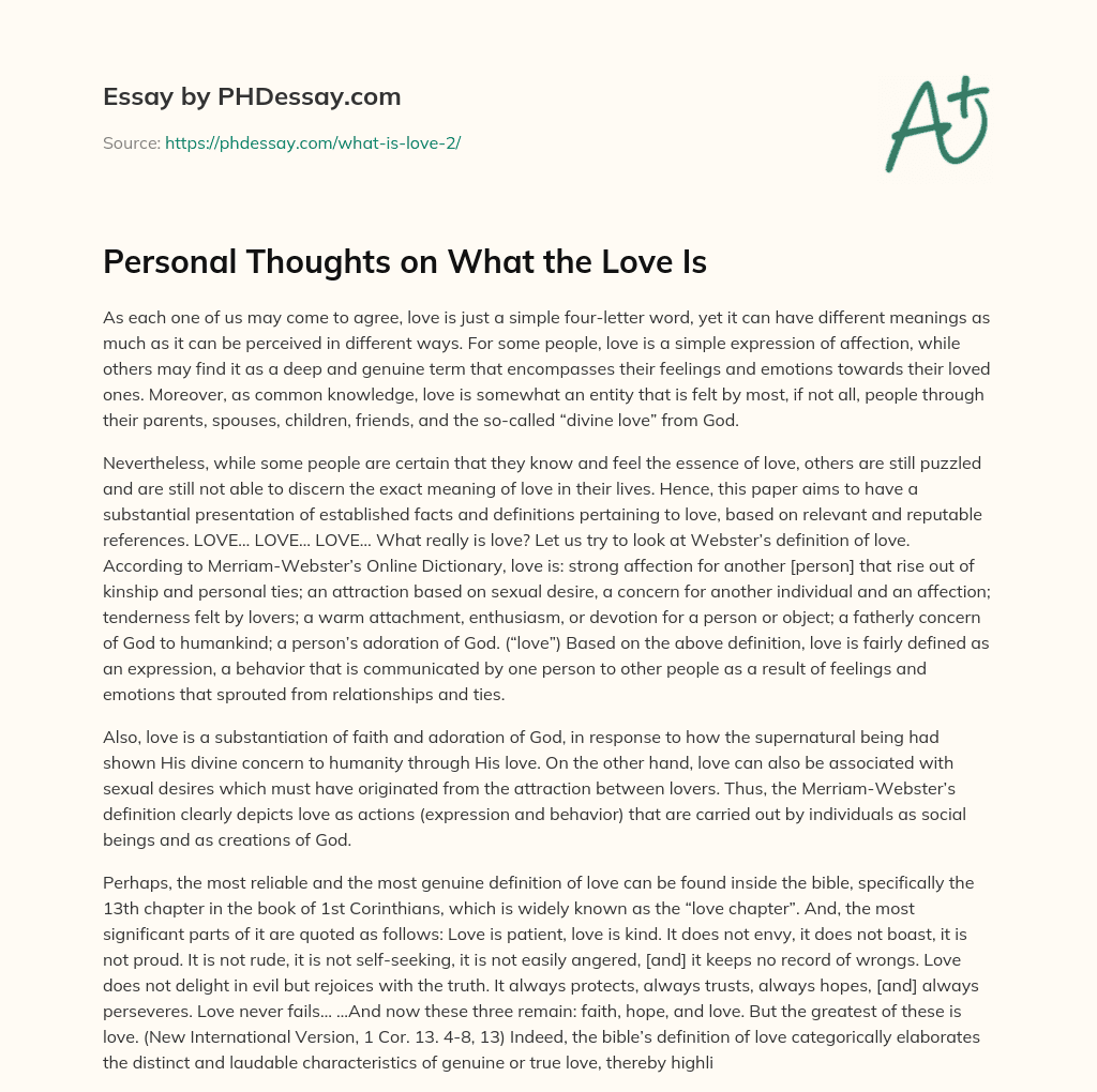 Personal Thoughts on What the Love Is essay