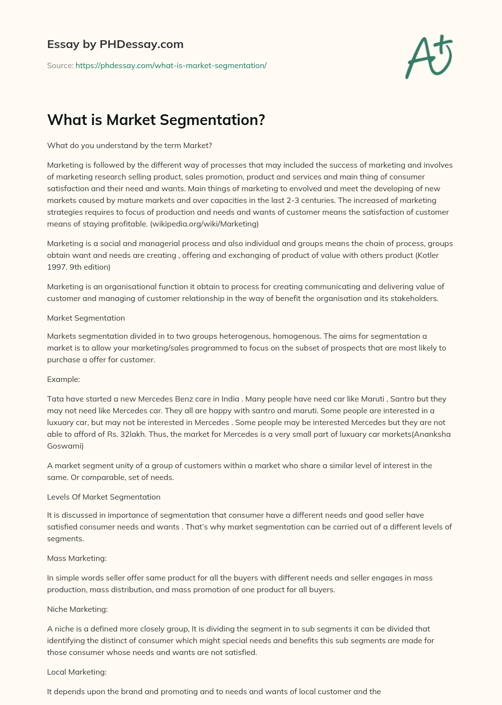 What is Market Segmentation? essay