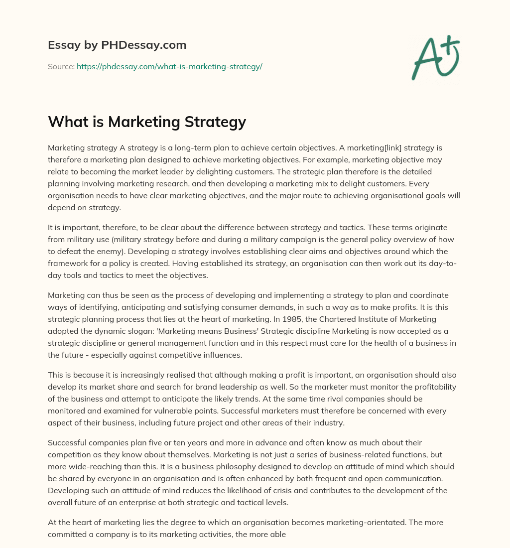What is Marketing Strategy essay