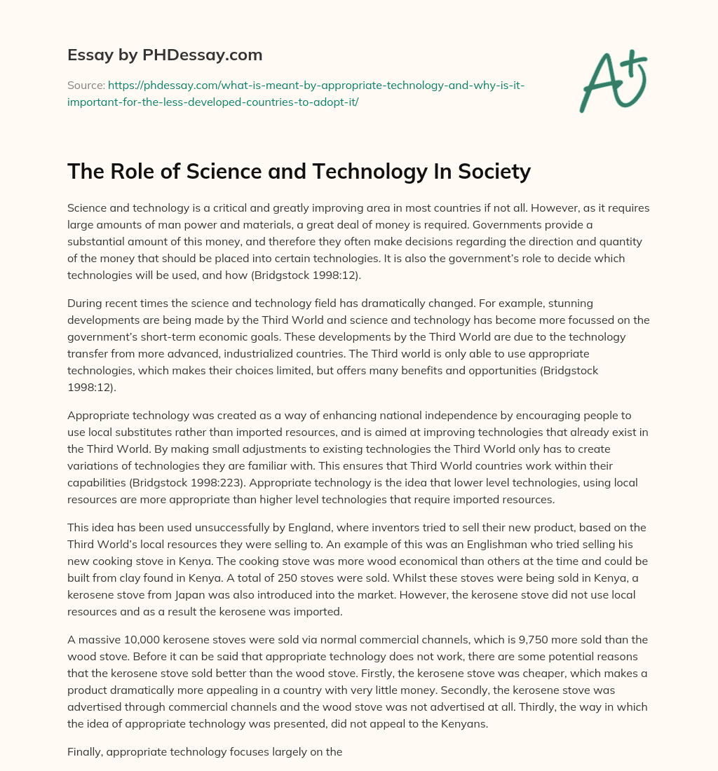 how science and technology affects society essay