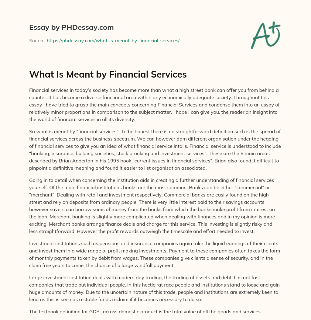 What Is Meant by Financial Services essay