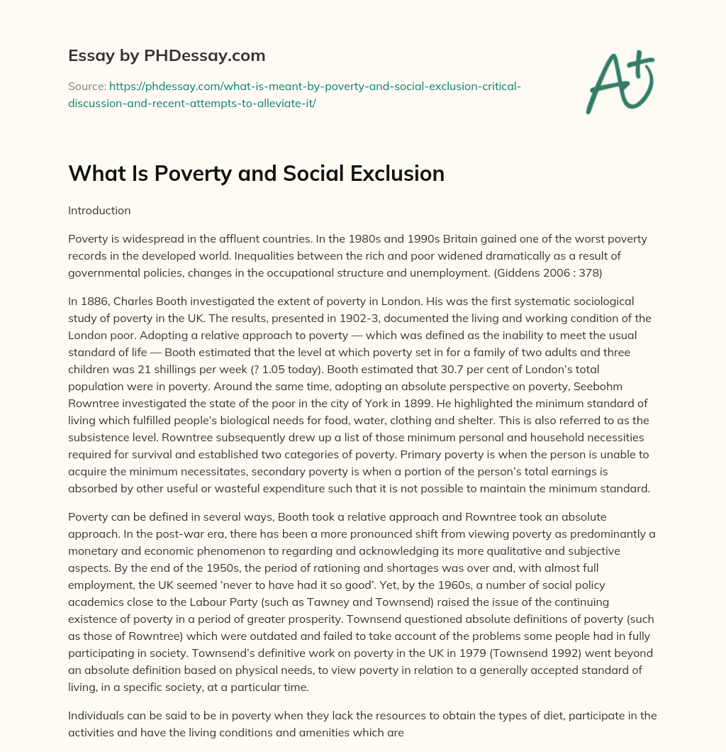 What Is Poverty and Social Exclusion essay