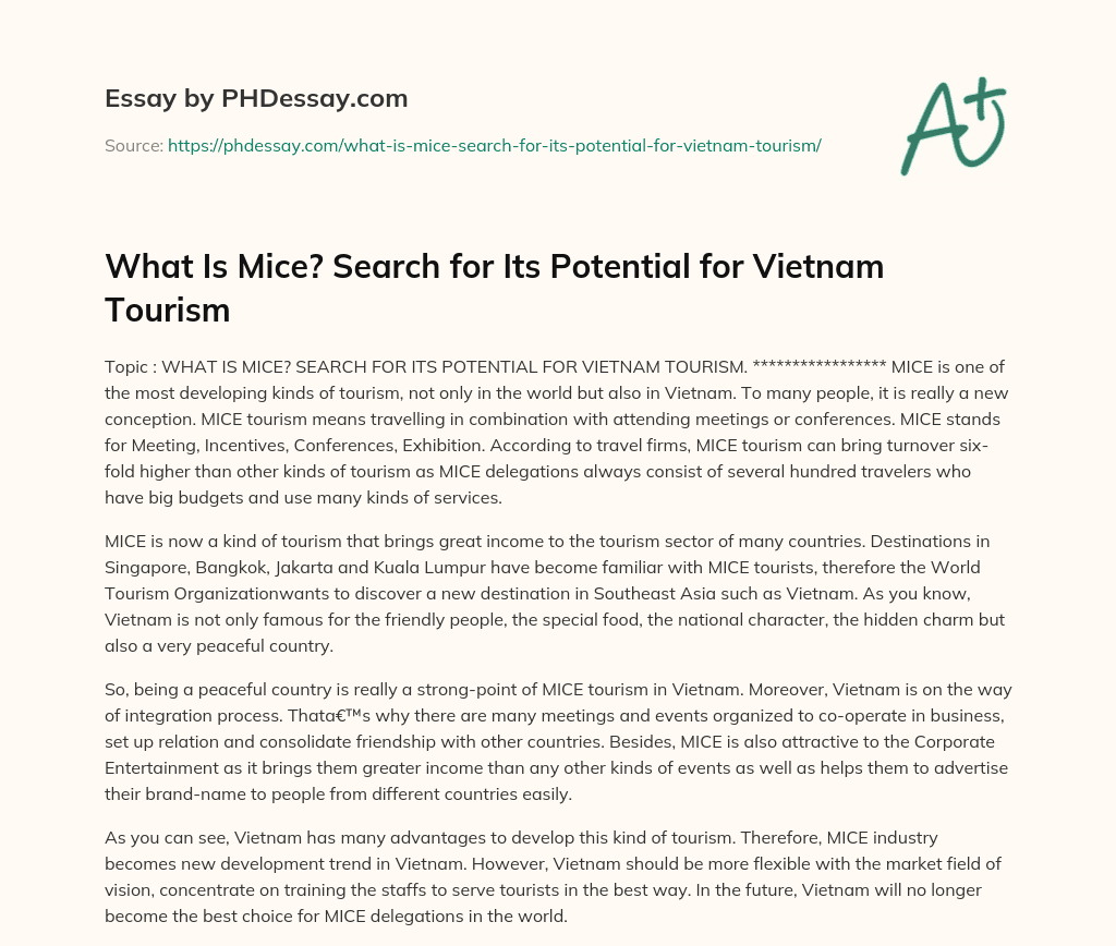 What Is Mice? Search for Its Potential for Vietnam Tourism essay