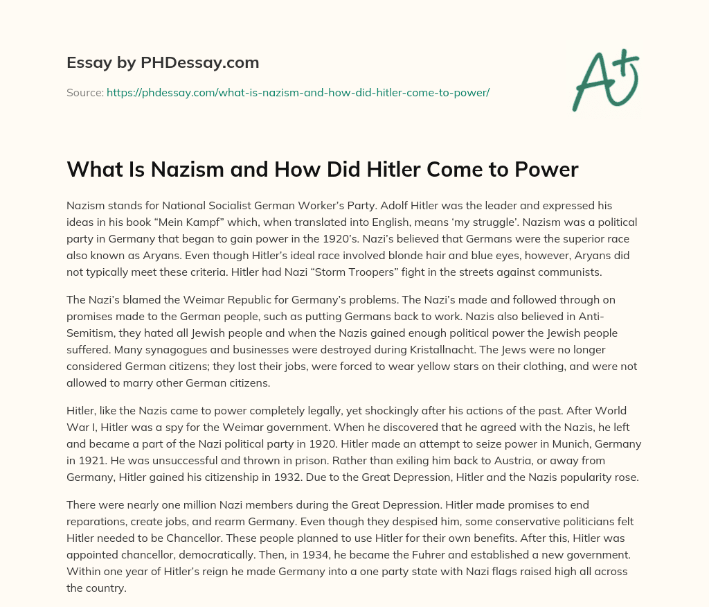 What Is Nazism and How Did Hitler Come to Power essay