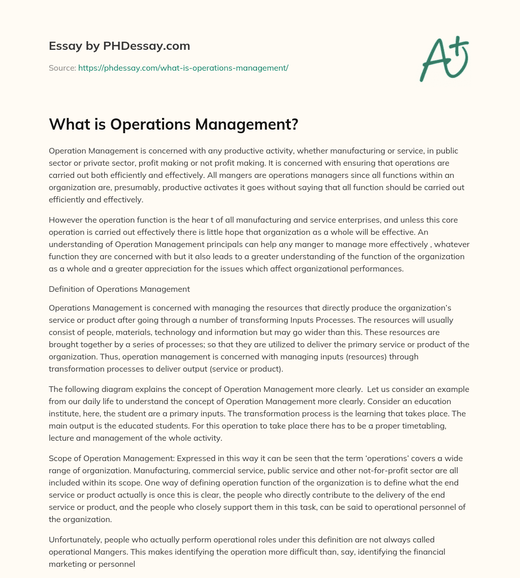 What is Operations Management? essay