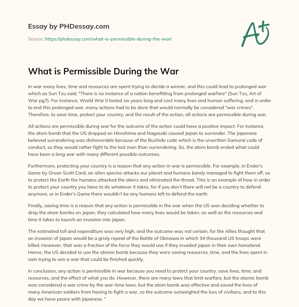 What is Permissible During the War essay
